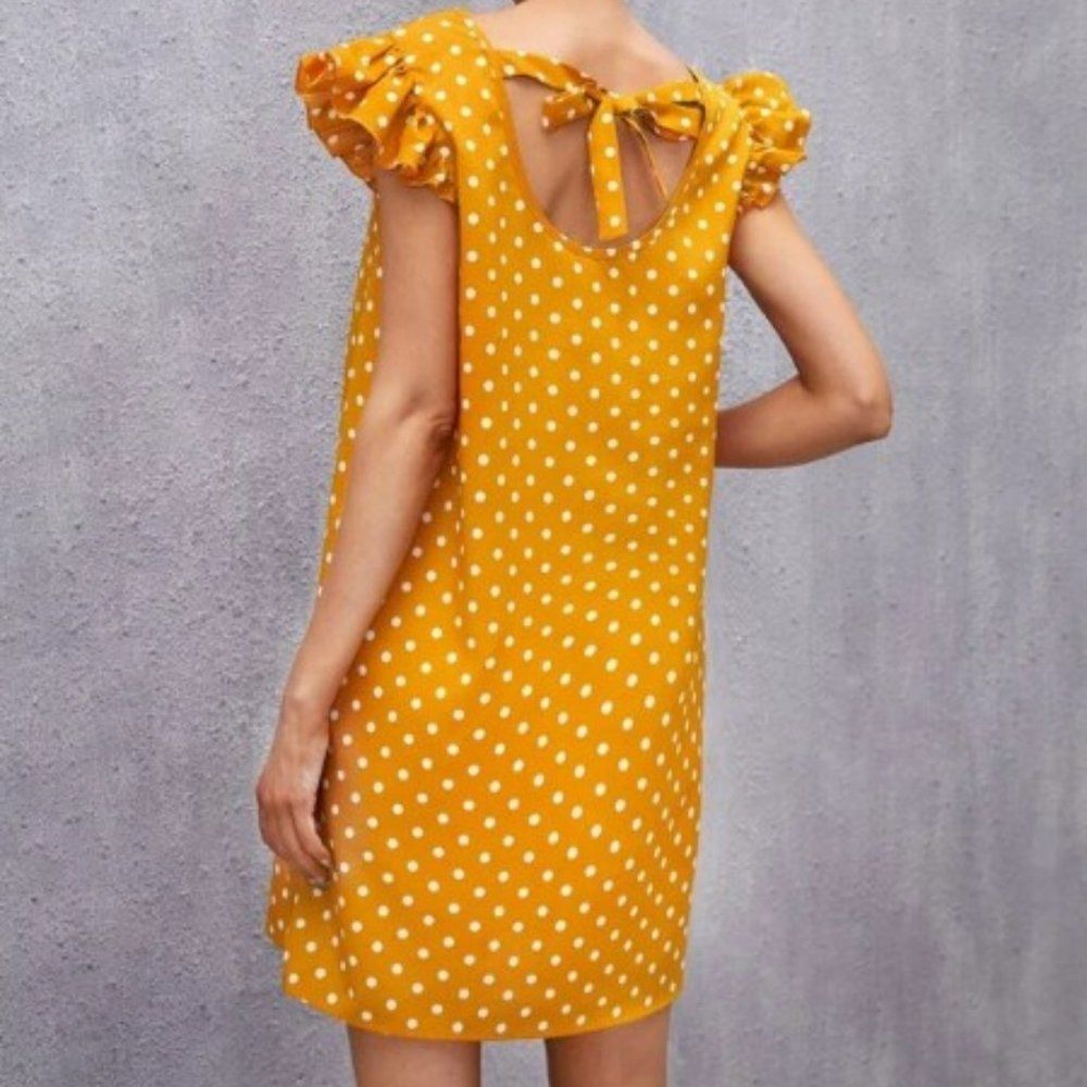 Ruffle Armhole Tie Back Polka Dot Dress - Picture 2 of 9